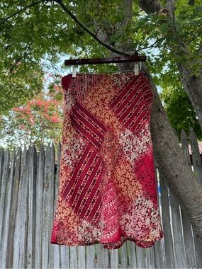 Vintage Byer California Red Floral Patchwork Midi Skirt